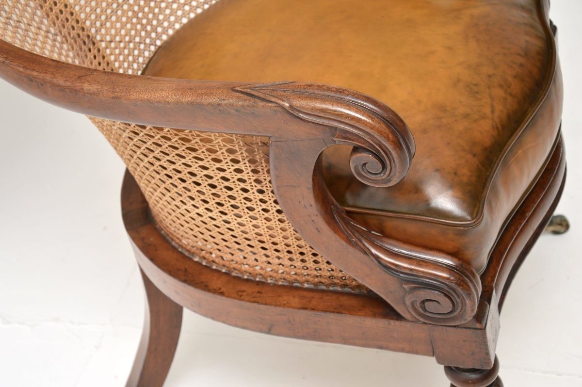 Antique William IV Period Mahogany And Leather Caned Armchair photo 2048.0