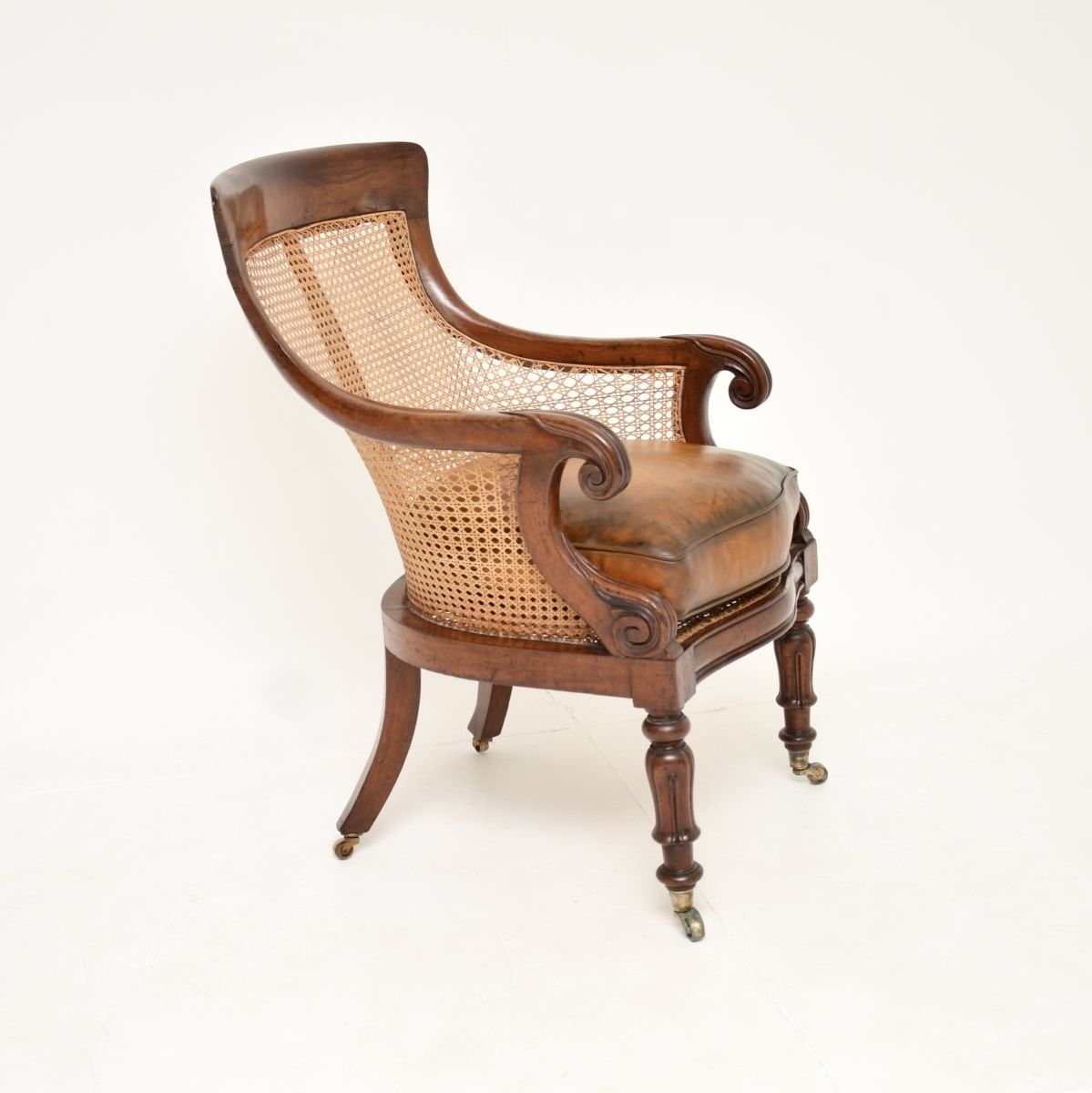 Antique William IV Period Mahogany And Leather Caned Armchair photo buy