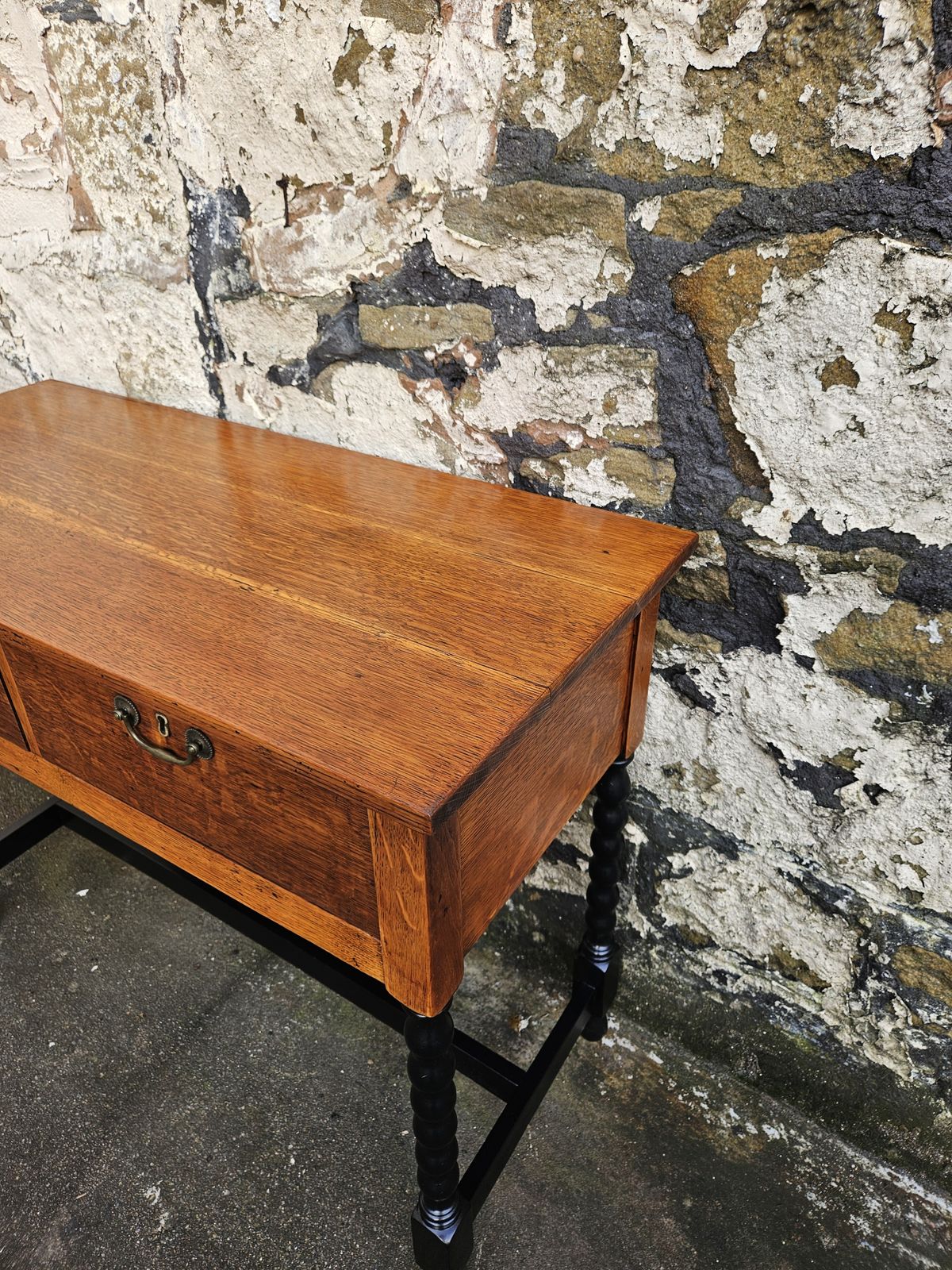 345.0 Vintage Oak Chest Of Drawers Two Drawer Cabinet Lovely Detailing Ebonised In Black photo