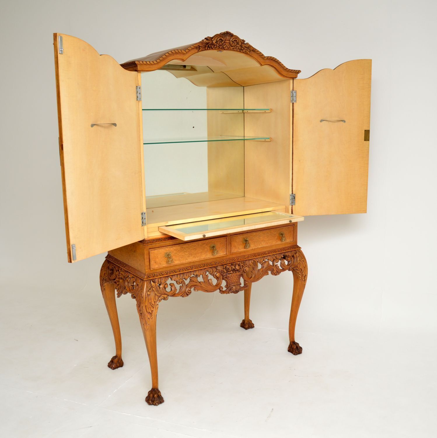 Antique Burr Walnut Queen Anne Style Cocktail Drinks Cabinet photo furniture