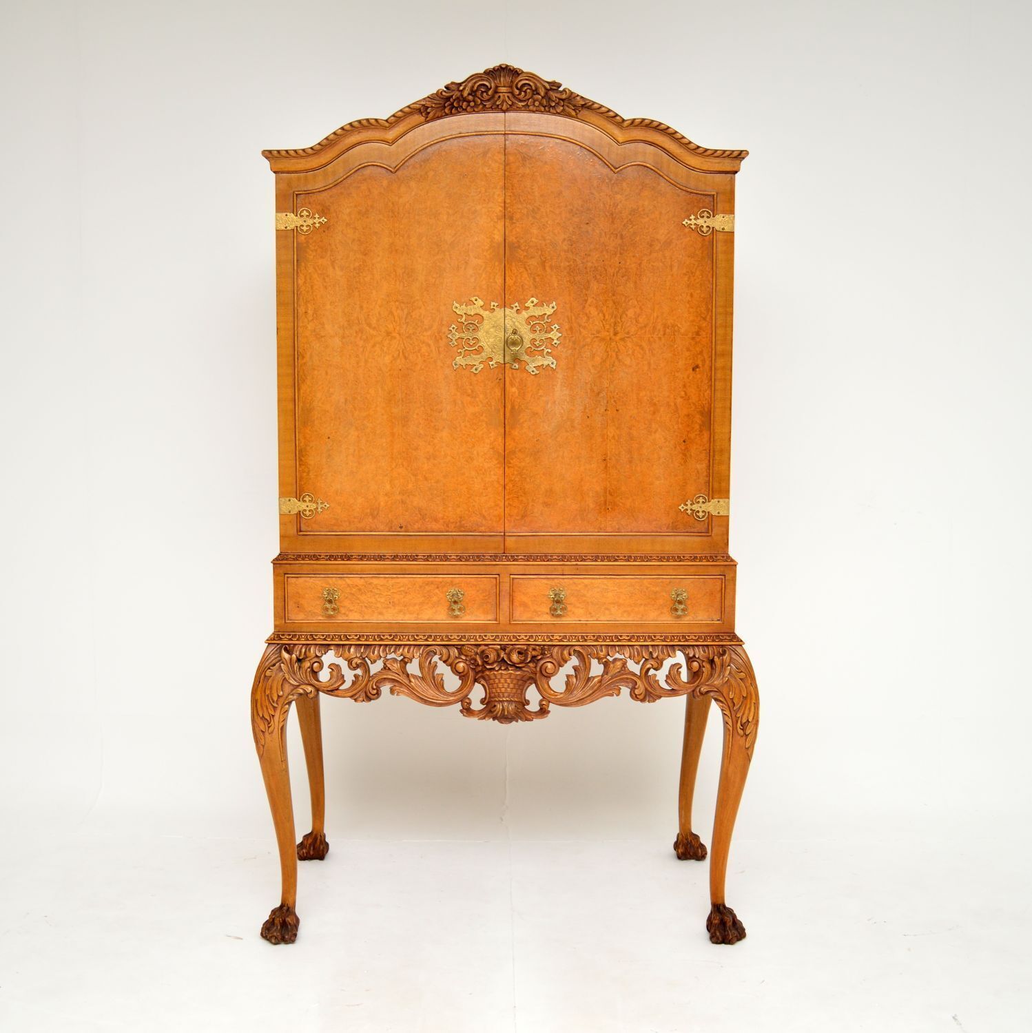 Antique Burr Walnut Queen Anne Style Cocktail Drinks Cabinet photo for sale