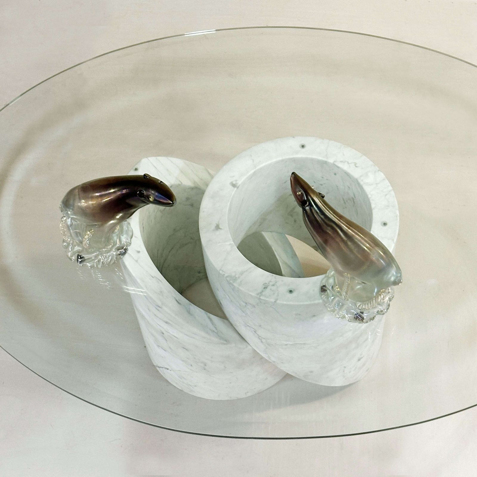 Sculptural Carrara Marble And Glass Coffee Table, Italy 1960's photo for sale