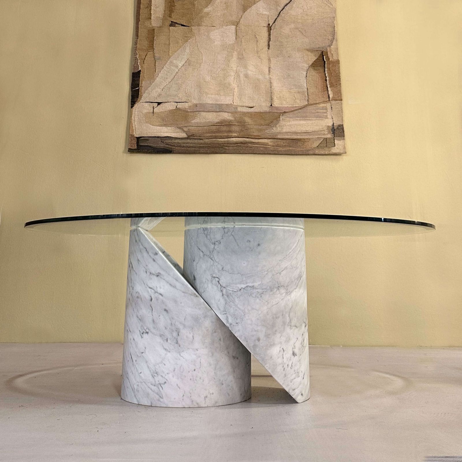 Sculptural Carrara Marble And Glass Coffee Table, Italy 1960's photo buy