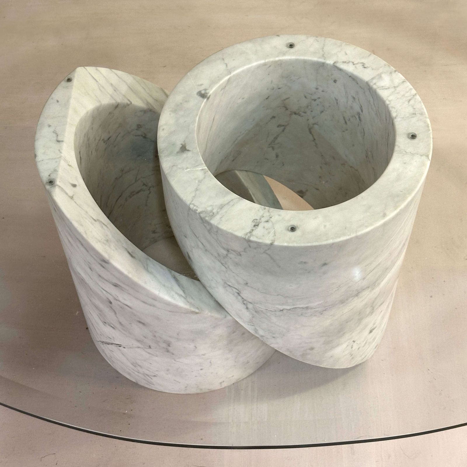 photo for sale Sculptural Carrara Marble And Glass Coffee Table, Italy 1960's