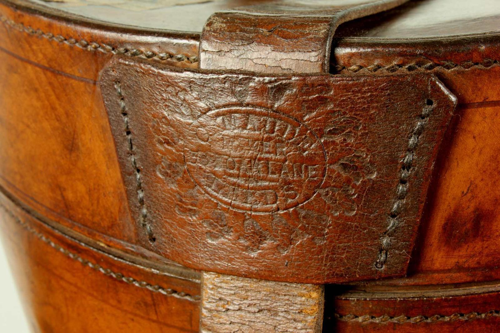 Home Decor Antique Large Multi Top Hat Carry Case. Tall Double Leather Storage Box. photo
