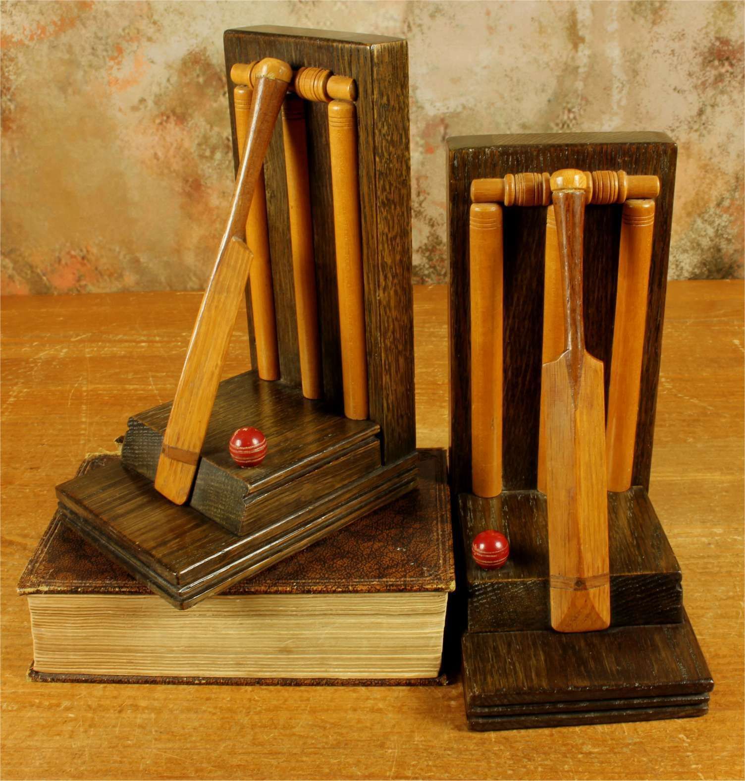 Antique Wooden Pair Of Bat & Ball Cricket Bookends. Thornton Smith Co.