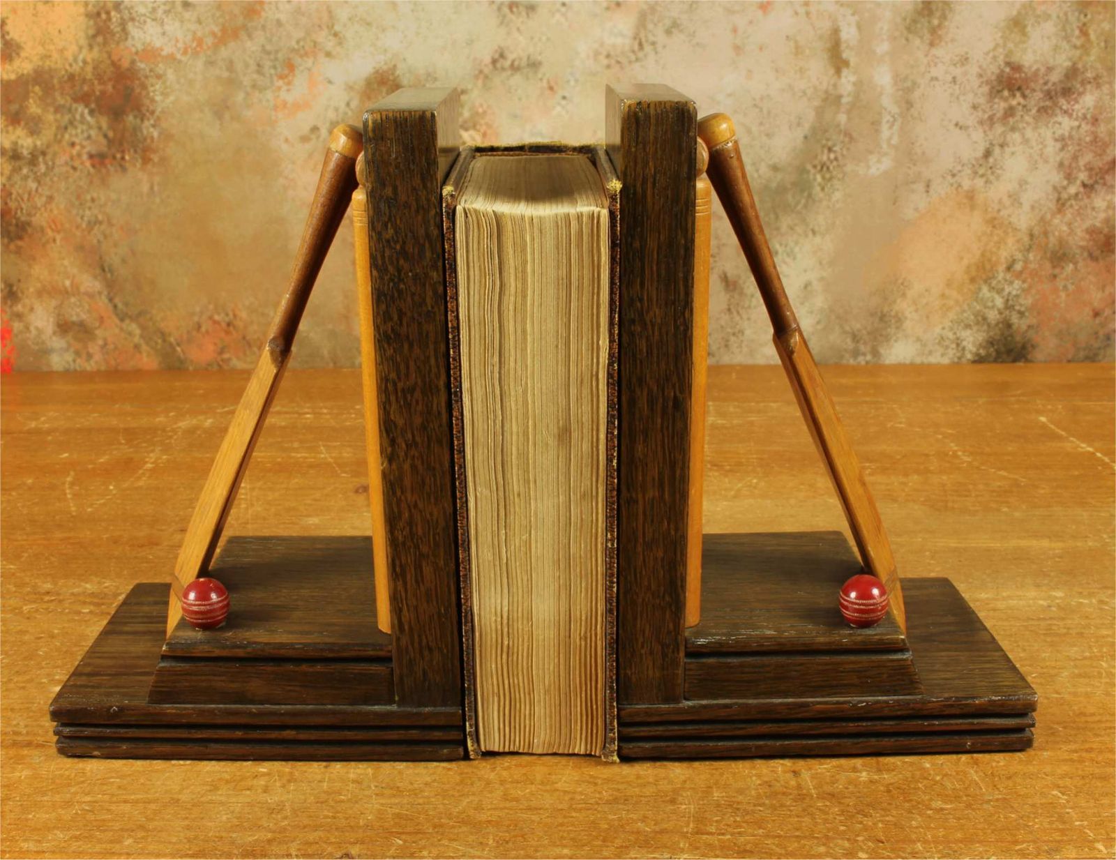 Antique Wooden Pair Of Bat & Ball Cricket Bookends. Thornton Smith Co. photo furniture