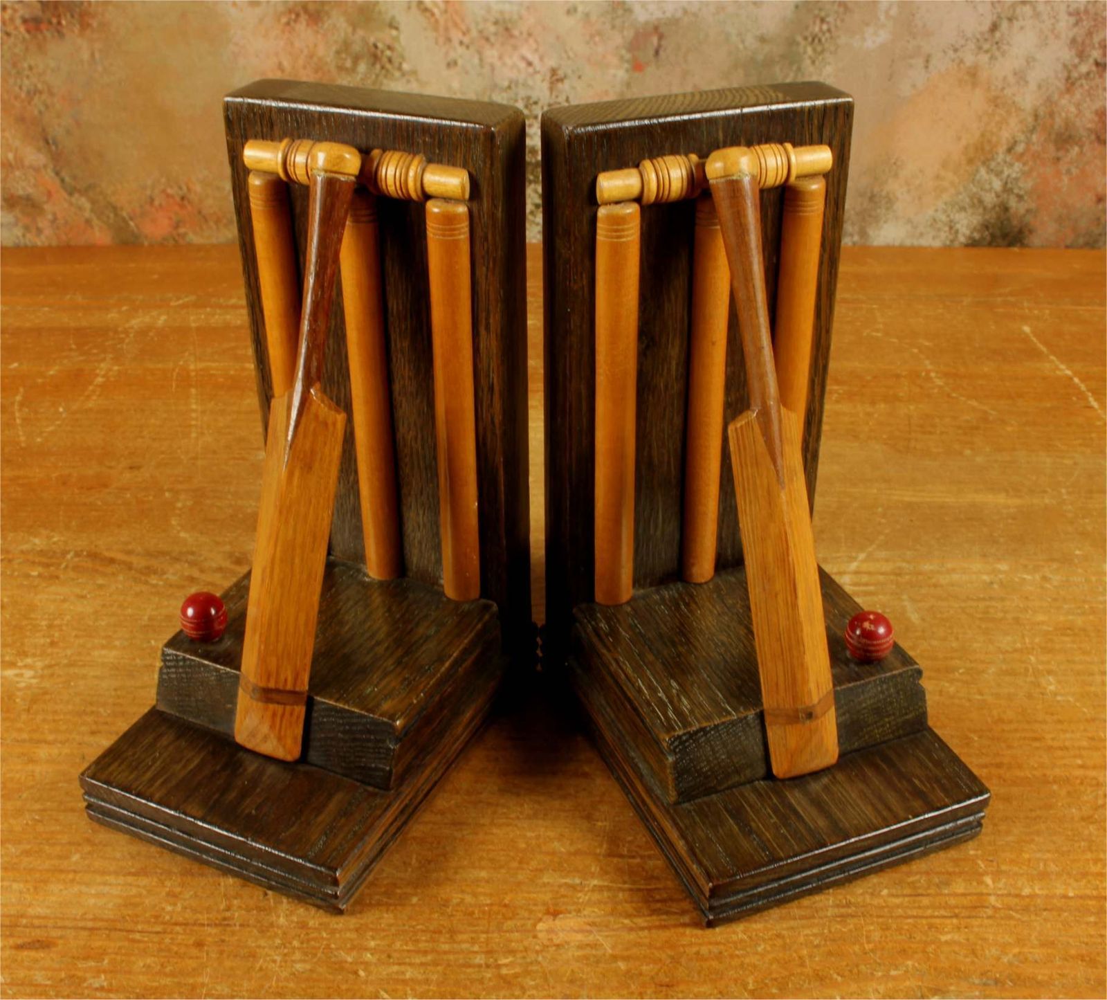 Antique Wooden Pair Of Bat & Ball Cricket Bookends. Thornton Smith Co. photo Home Decor