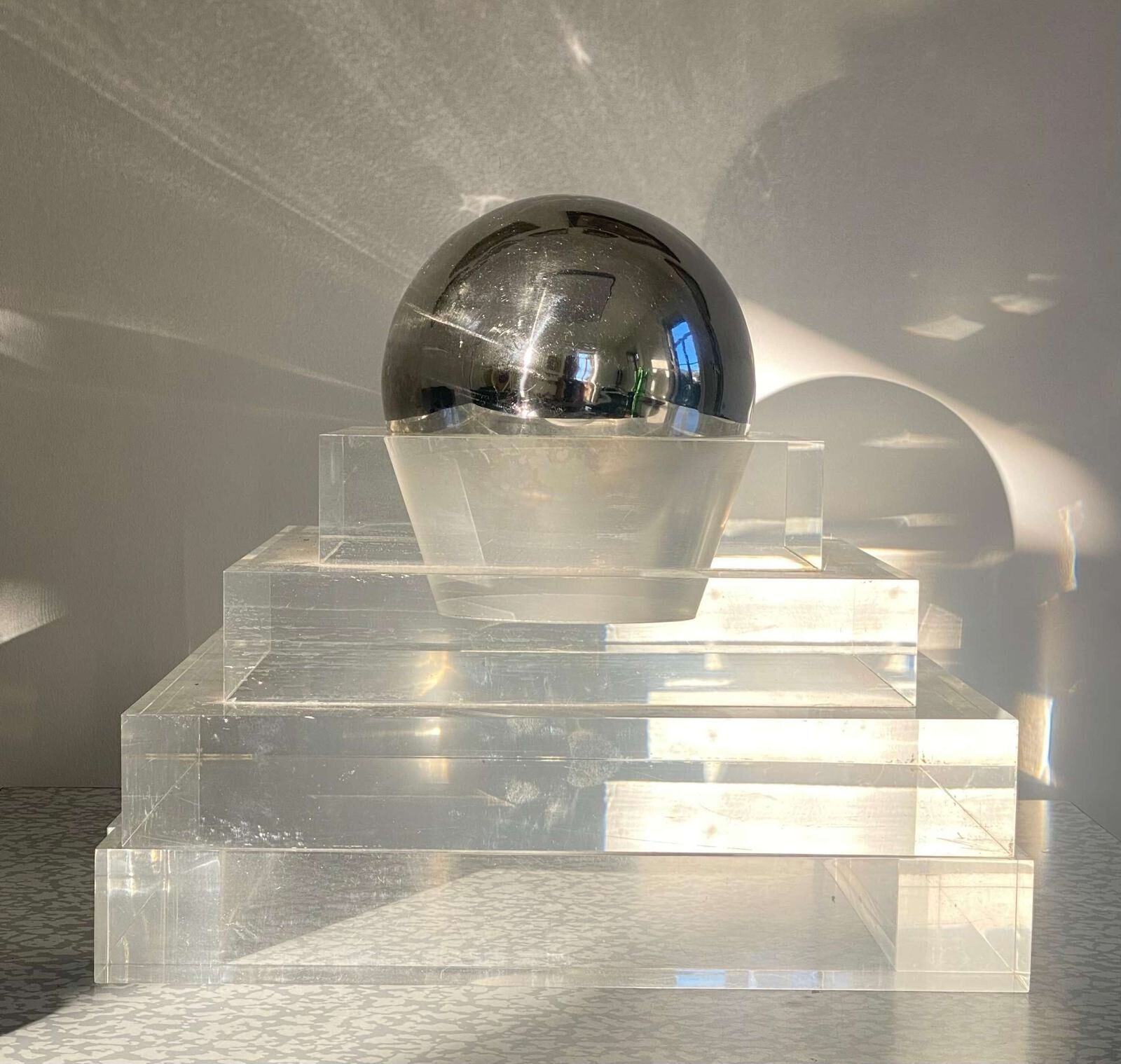 Futuristic Abstract Sculpture In Acrylic & Chrome Globe Italy 1960s photo 1950.0