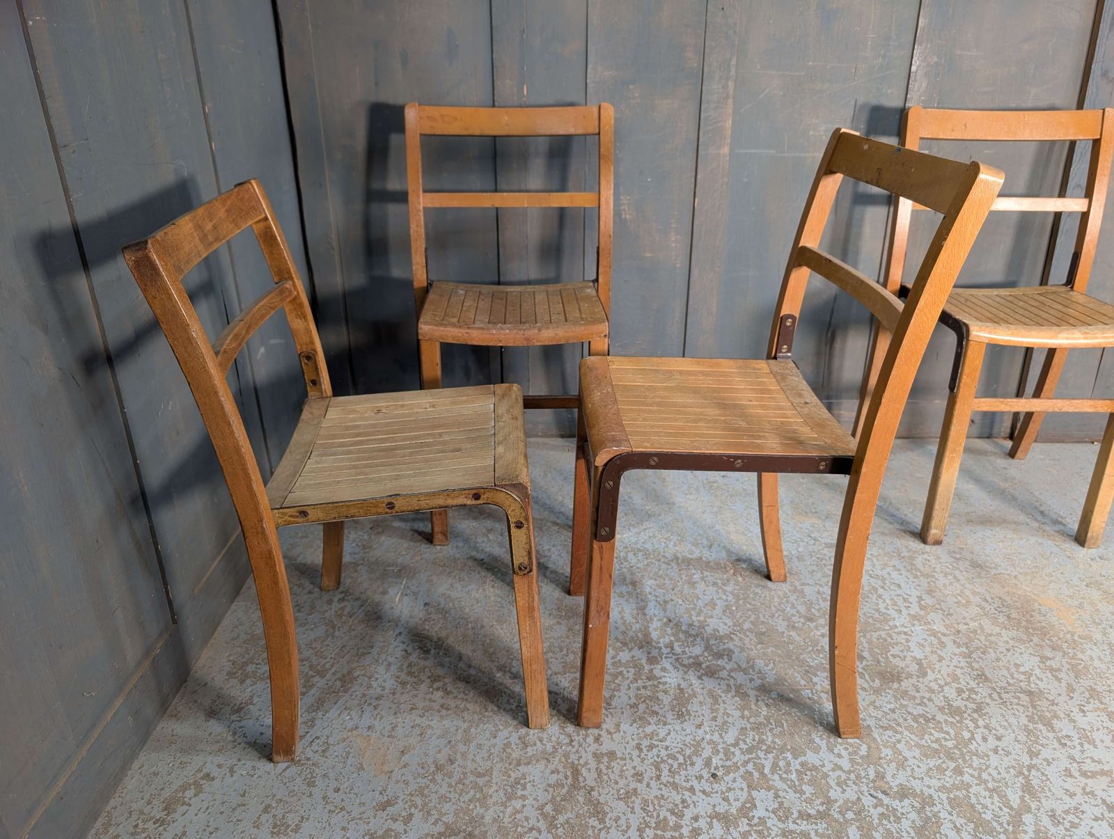 Harlequin Set Of 4 1950’s Vintage Stacking Army Chairs photo Furniture
