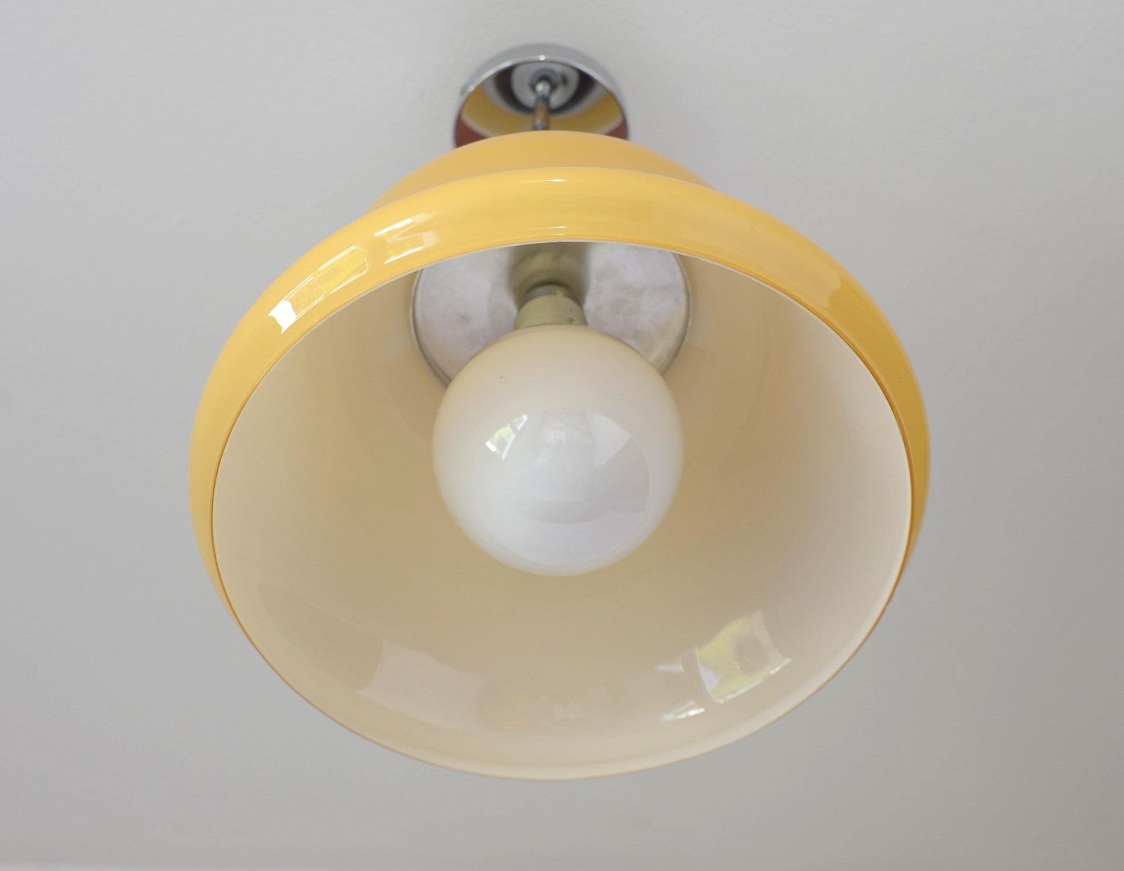 Vintage Beige Glass Pendant Lamp / Semi Flush Mount / Hanging Light / Chandelier, Yugoslavia 1970's photo Lighting