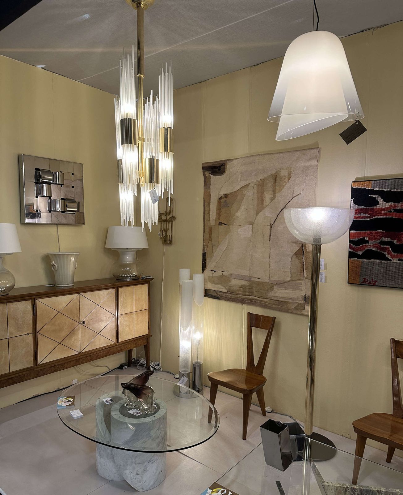Carlo Nason Attribute Chandelier Brass With Fountain Of Glass Strands Italy 1960 photo vinterior