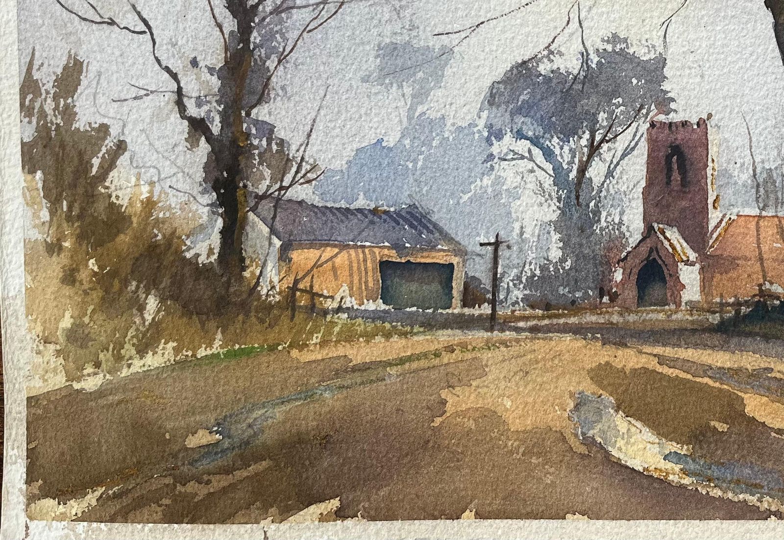 British Impressionist Watercolor Of A Rural Church In Winter photo Art