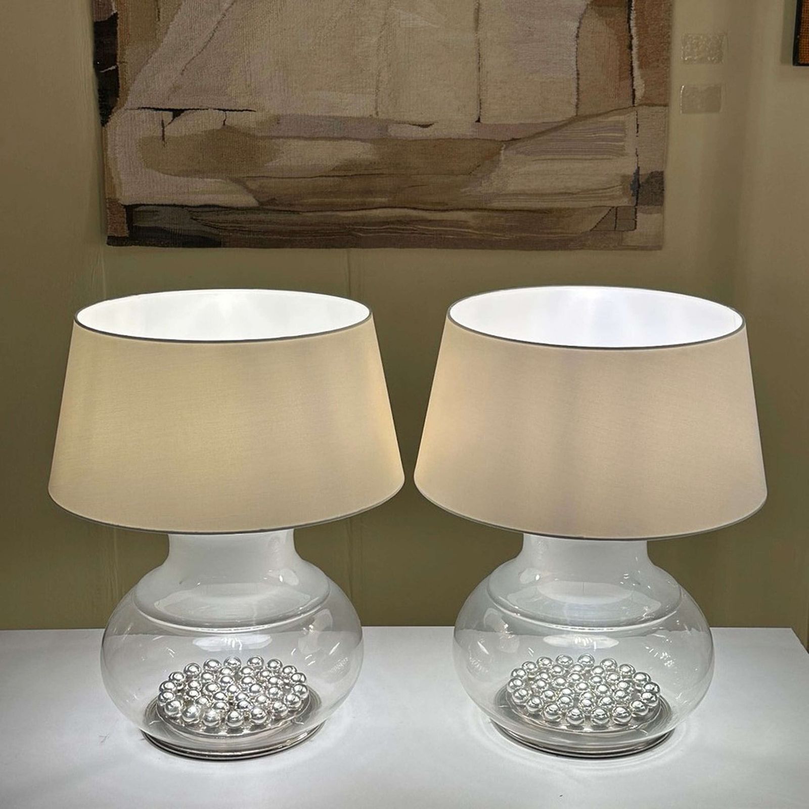 Pair Of Large Reggiani Murano Table Lamps Italy 1970s photo for sale
