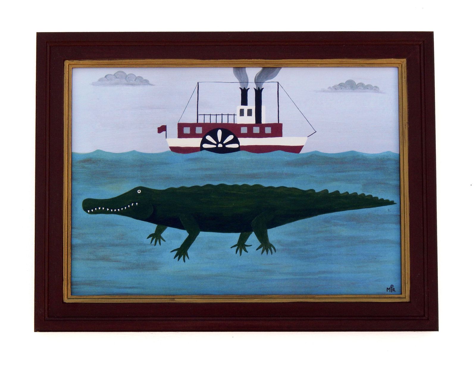 Naïve Folk Art River Scene With Alligator And Paddle Steamer Fine Art Print By Matt Rix photo Art