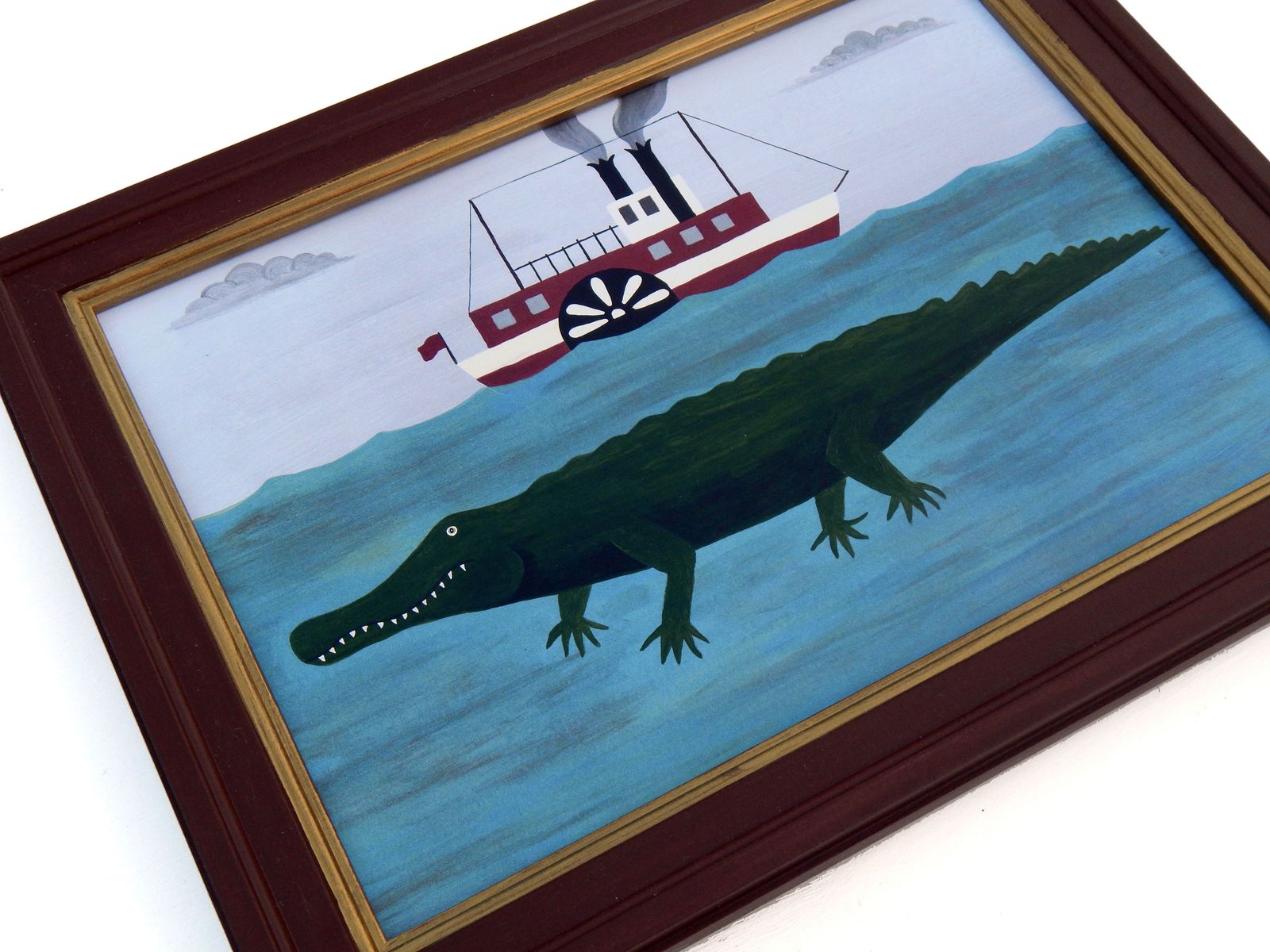 Naïve Folk Art River Scene With Alligator And Paddle Steamer Fine Art Print By Matt Rix photo furniture