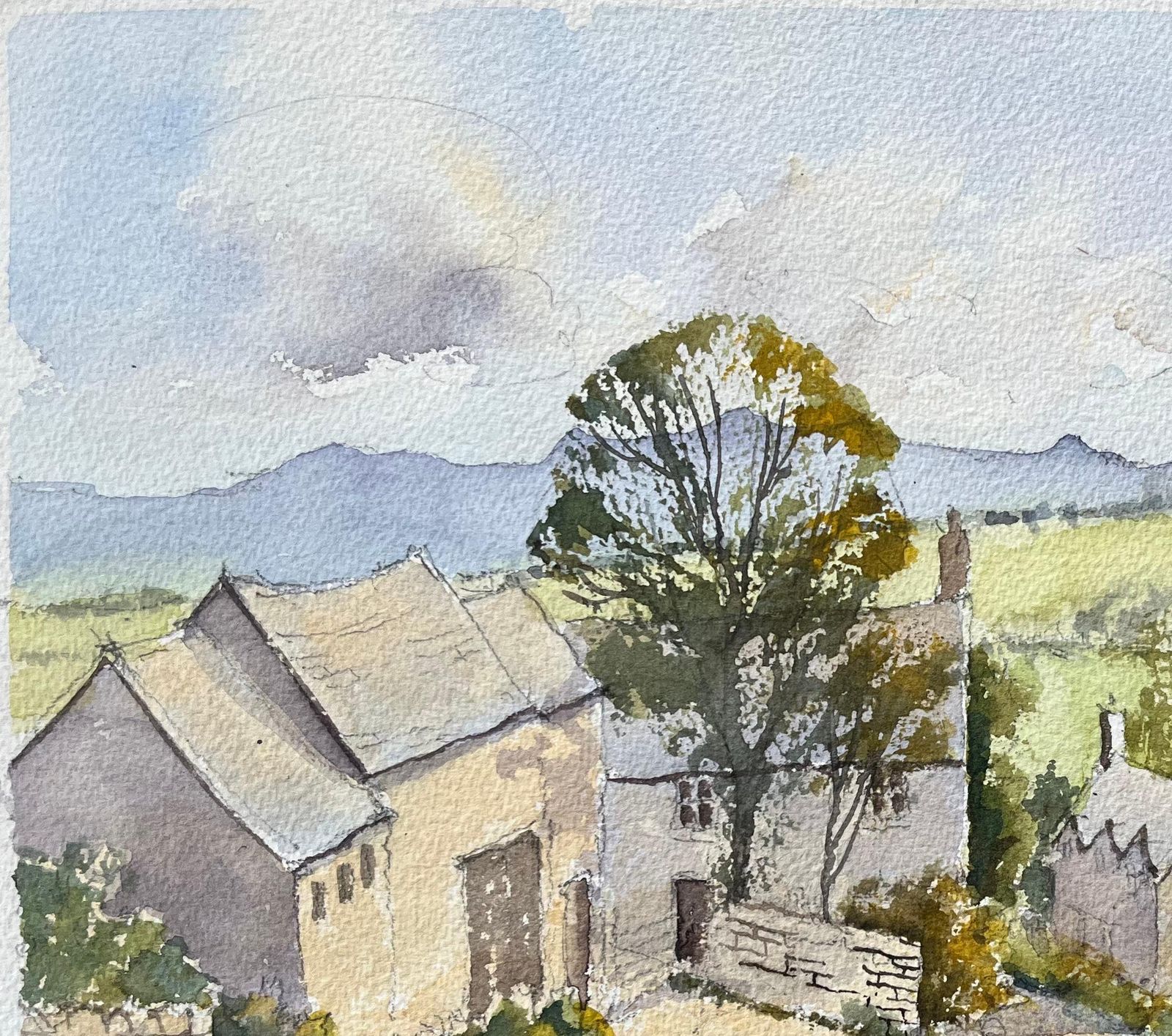 British Impressionist Watercolor Of A Rural Village Scene photo vinterior