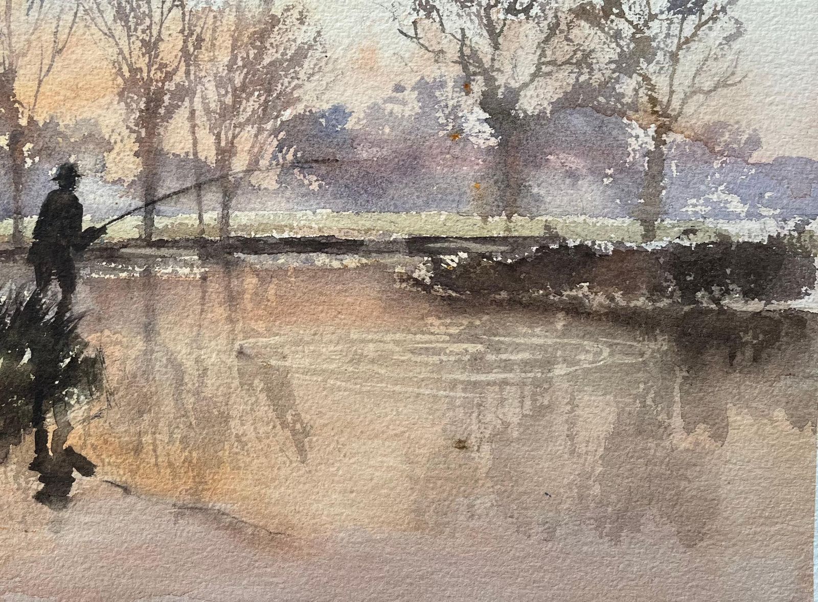 British Impressionist Watercolor Of A Fisherman At Sunrise photo Art