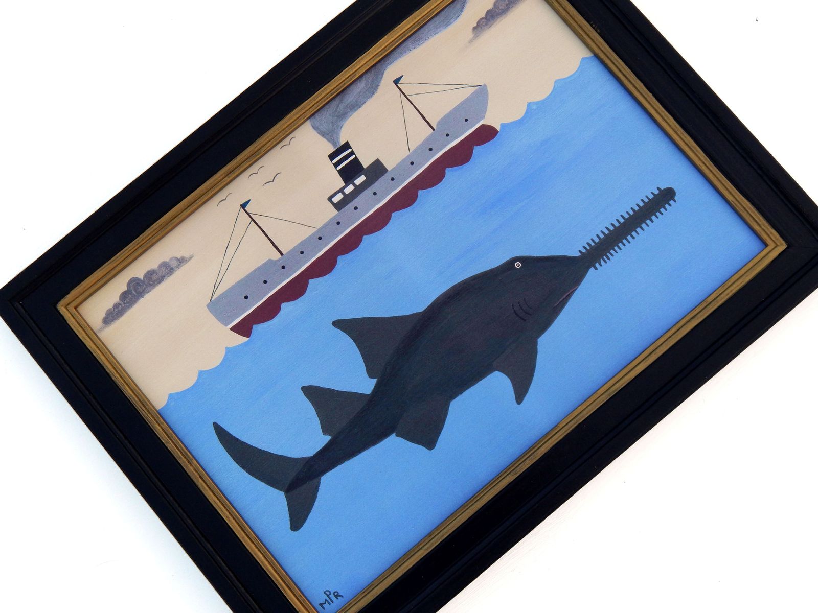 Naïve Coastal Art Maritime Scene With Sawfish And Steamship Fine Art Print By Matt Rix photo furniture