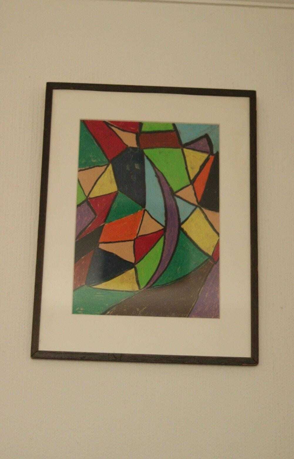 Original Mid Century Swedish Mixed Media/Oil Pastel On Panel – “Ritad 66” By Ann Wazzgren – Vintage& Framed  42 × 31 Cm (16.5" × 12.2")