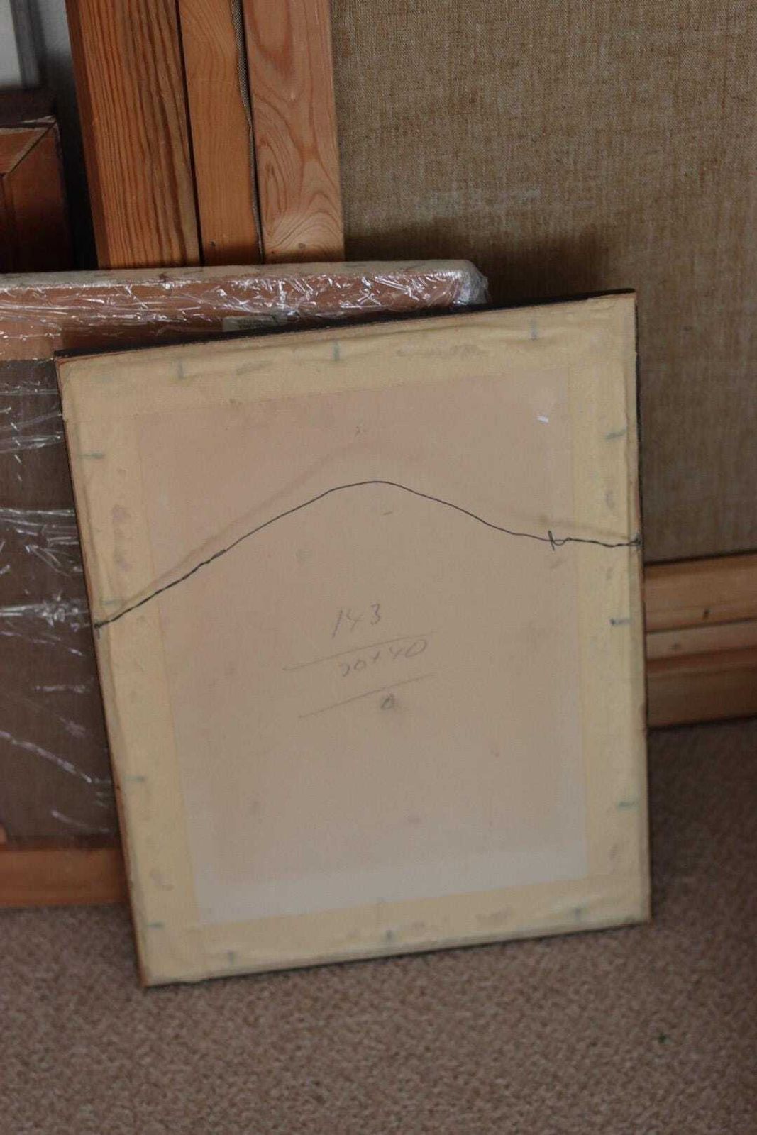 photo buy Original Mid Century Swedish Mixed Media/Oil Pastel On Panel – “Ritad 66” By Ann Wazzgren – Vintage& Framed  42 × 31 Cm (16.5" × 12.2")
