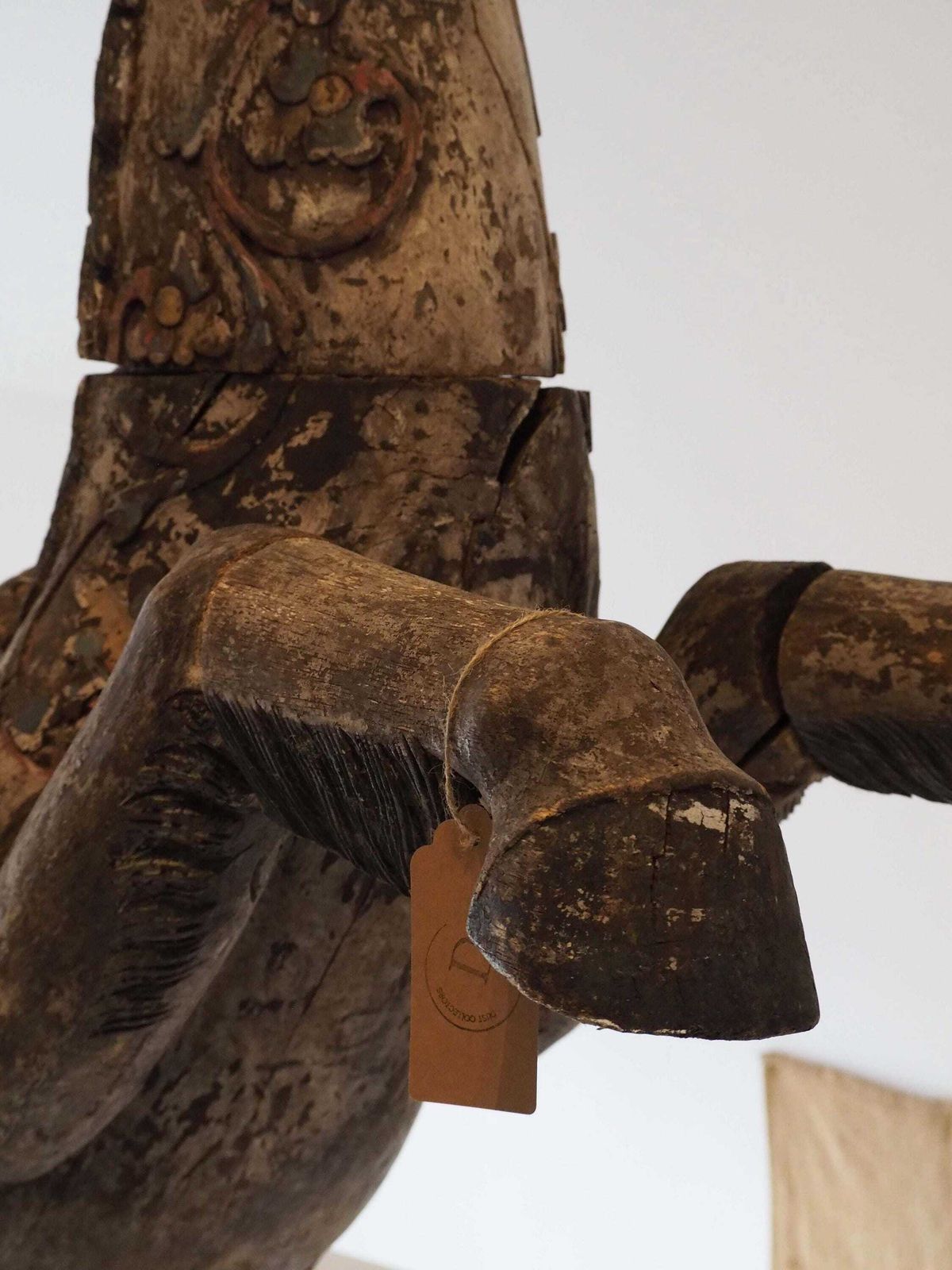 Antique Early 20th Century Large Rare Hand Carved Asian Decorative Wooden Horse Sculpture photo Art