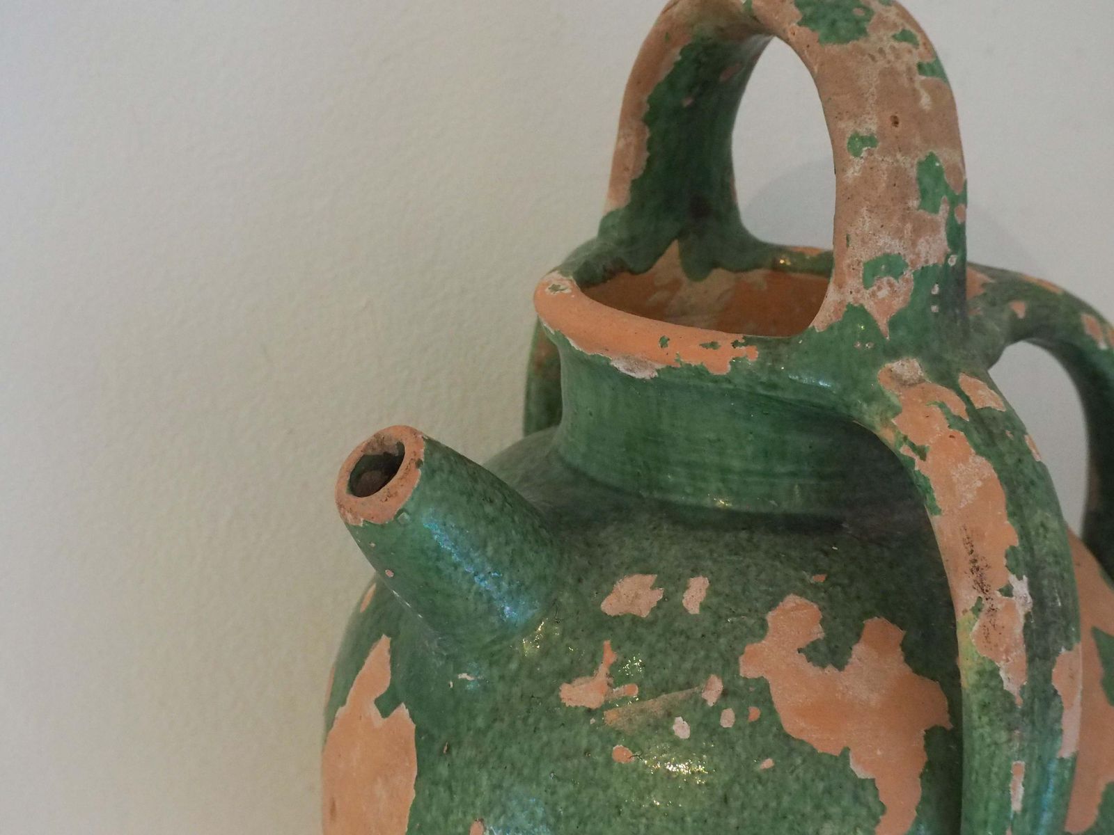 Antique French Green Glazed Terracotta Jug With Spout & Handles / Decorative Pot (Sold Individually) photo Home Decor