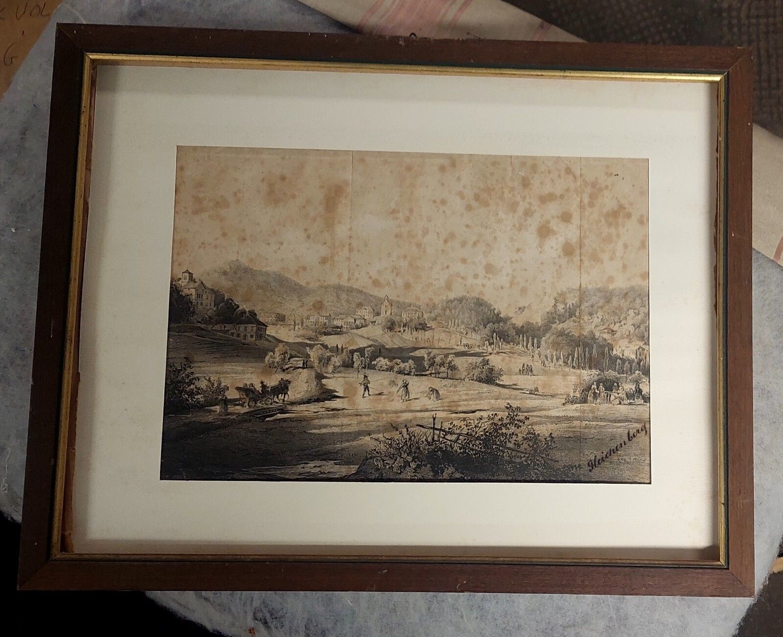 China Drawing On Paper With Characters Gleichenberg Austria 19th Century Antique