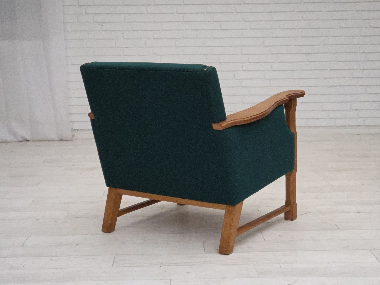 photo furniture 1970s, Danish Armchair, Furniture Wool, Solid Oak Wood.