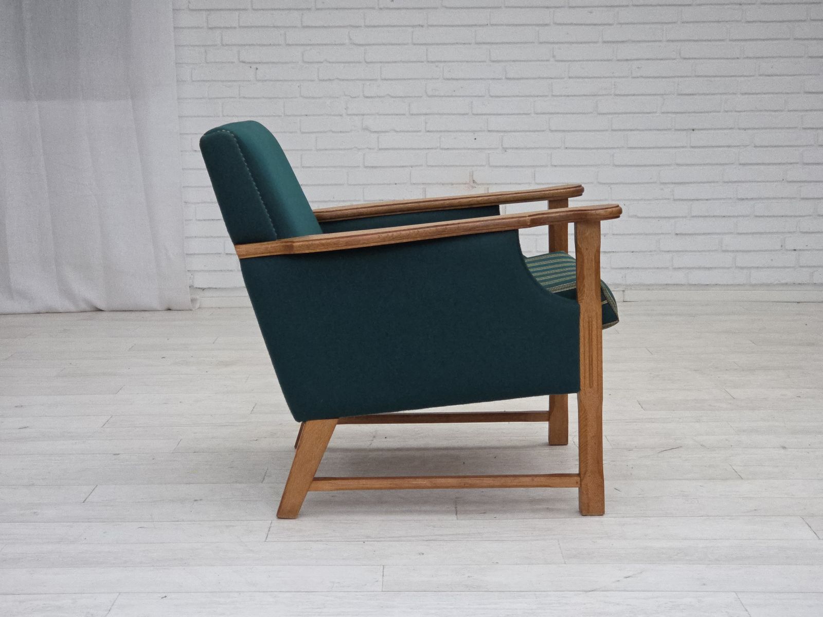 Furniture 1970s, Danish Armchair, Furniture Wool, Solid Oak Wood. photo