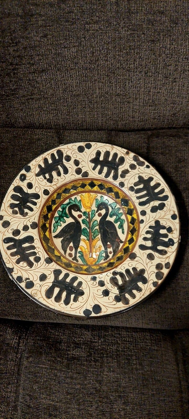 Graffiti Ceramic Plate Stylized Birds Pesaro Style Faenza Primi 900 photo furniture