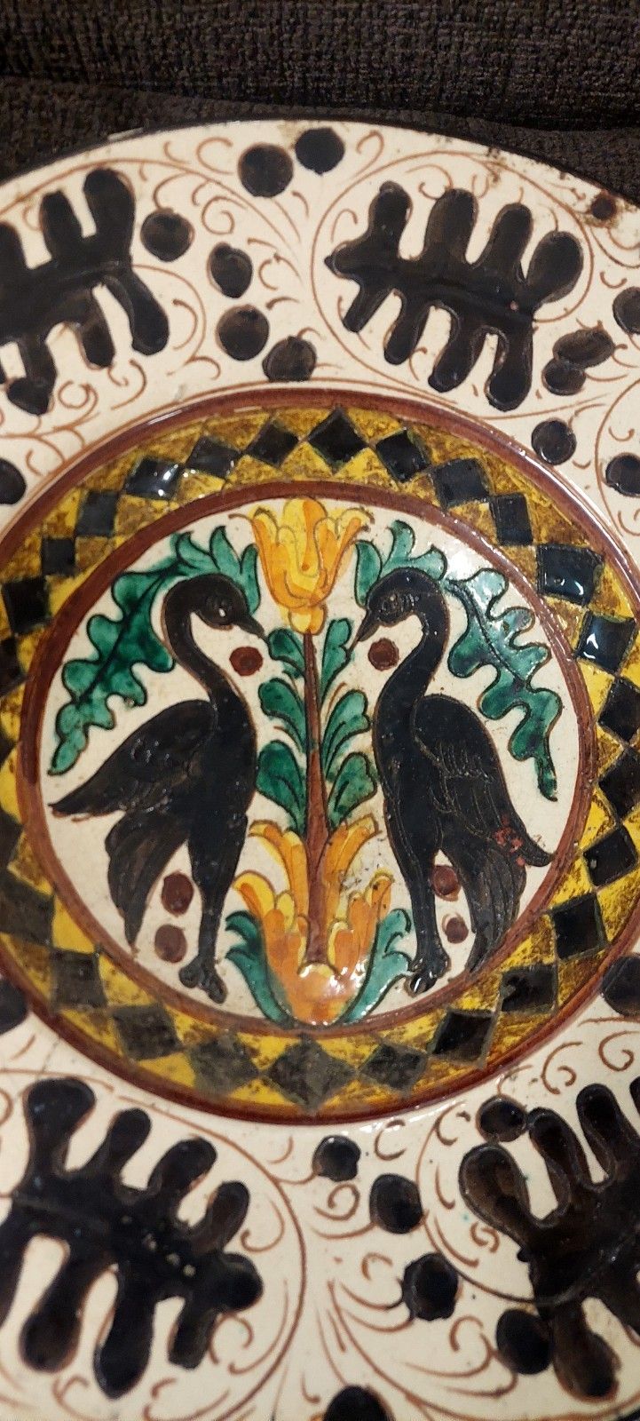 Graffiti Ceramic Plate Stylized Birds Pesaro Style Faenza Primi 900 photo for sale