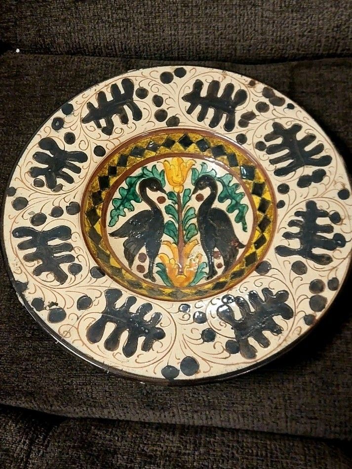 Graffiti Ceramic Plate Stylized Birds Pesaro Style Faenza Primi 900 photo Home Decor