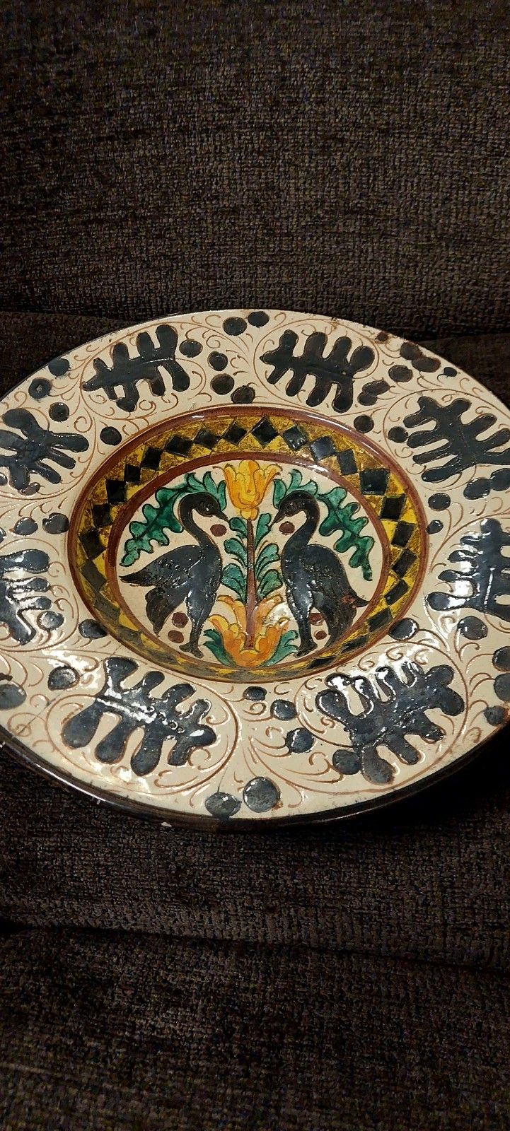 Graffiti Ceramic Plate Stylized Birds Pesaro Style Faenza Primi 900 photo 156.0