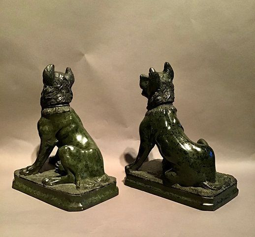 C19th Pair Of Grand Tour Serpentine Marble Dogs photo vinterior