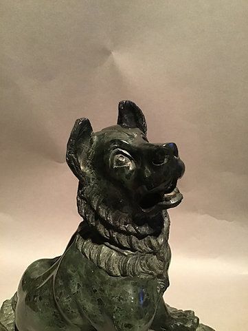 Art C19th Pair Of Grand Tour Serpentine Marble Dogs photo
