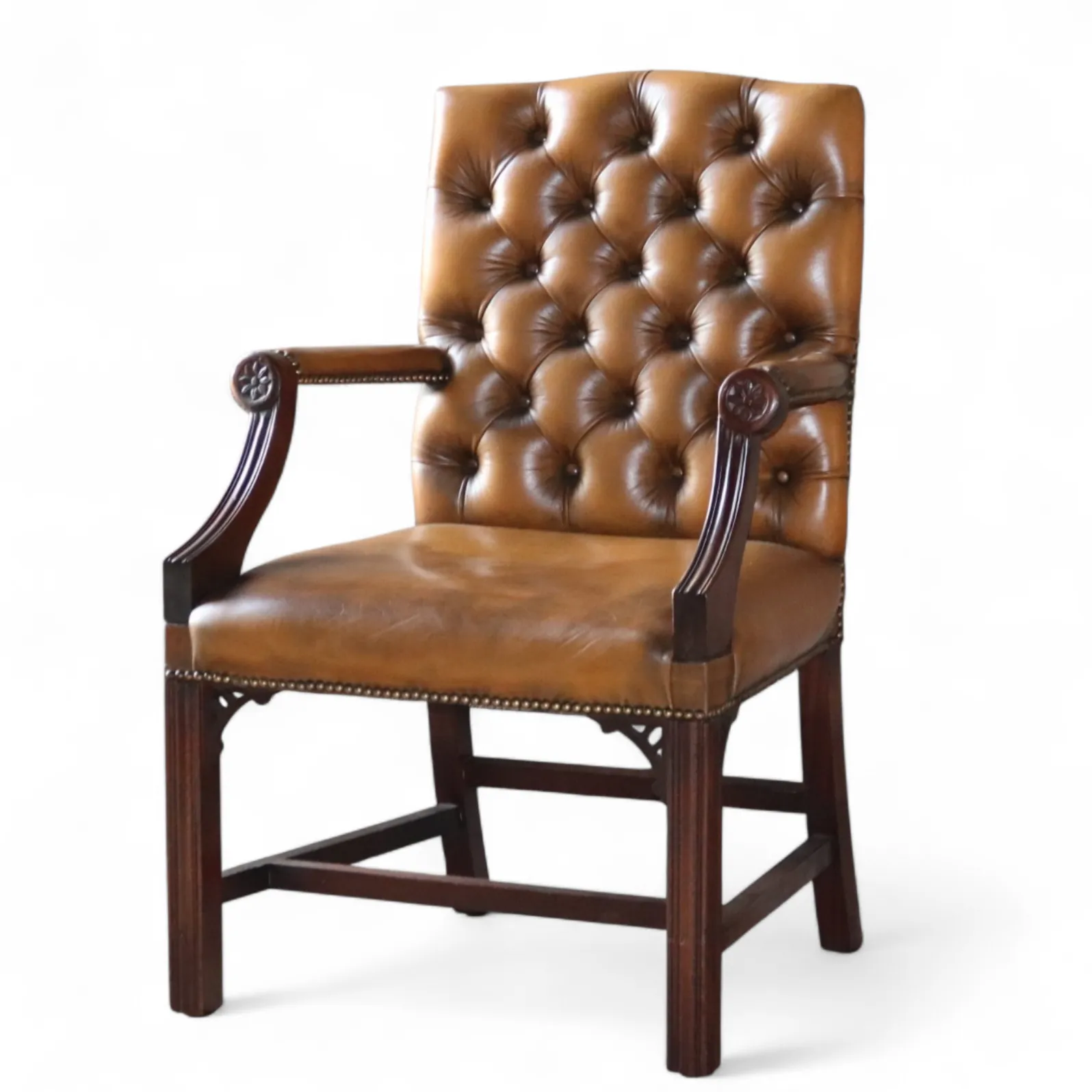 Vintage Tan Leather Gainsborough Georgian Style Chesterfield Chair / Armchair photo furniture