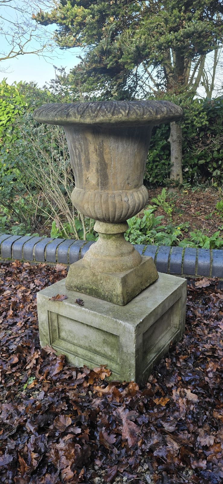 Large Well Weathered Garden Urn On Pedestal photo buy