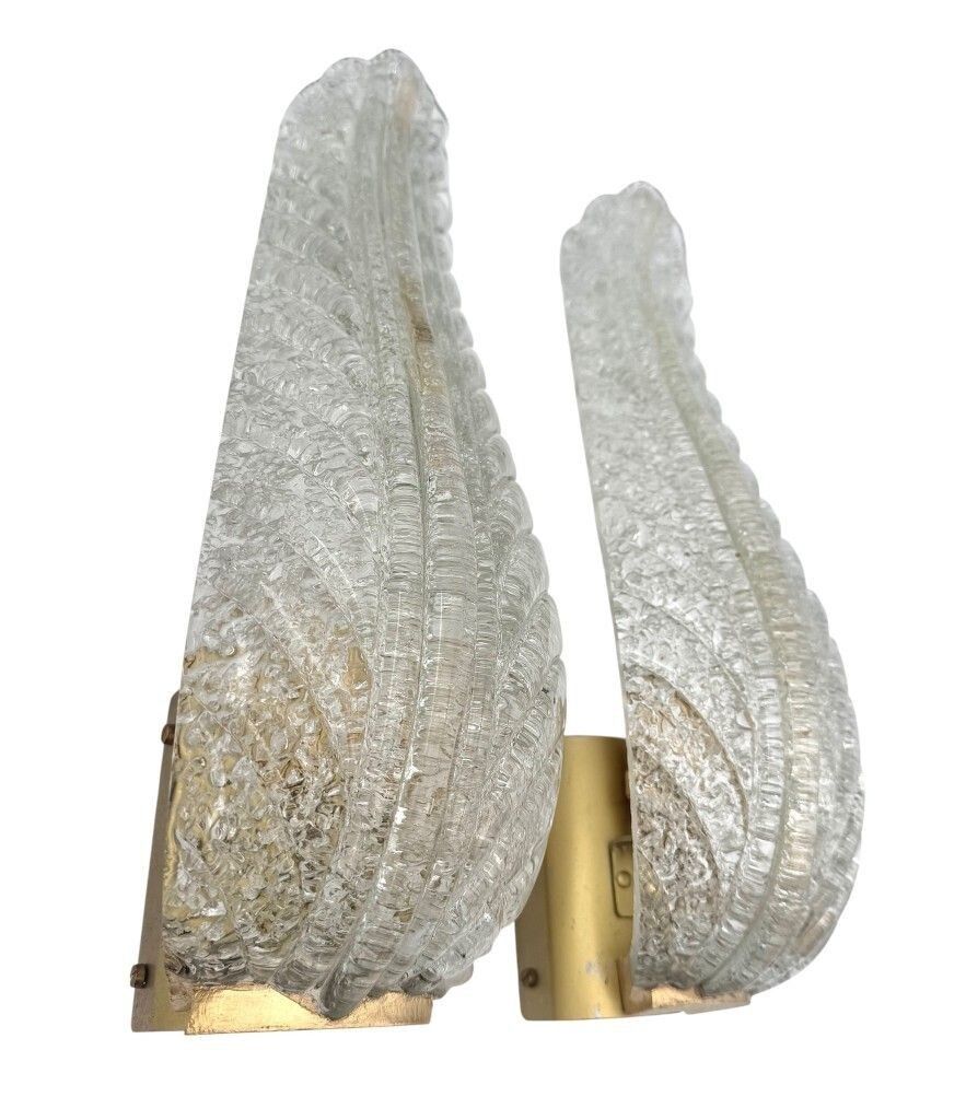 A Pair Of Art Deco 1940s Barovier & Toso Murano Glass Feather Wall Sconces photo buy
