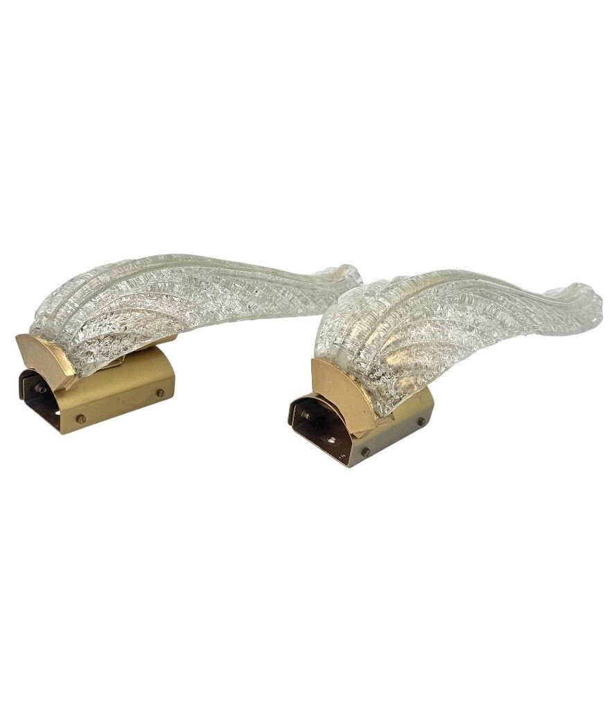 A Pair Of Art Deco 1940s Barovier & Toso Murano Glass Feather Wall Sconces photo vintage