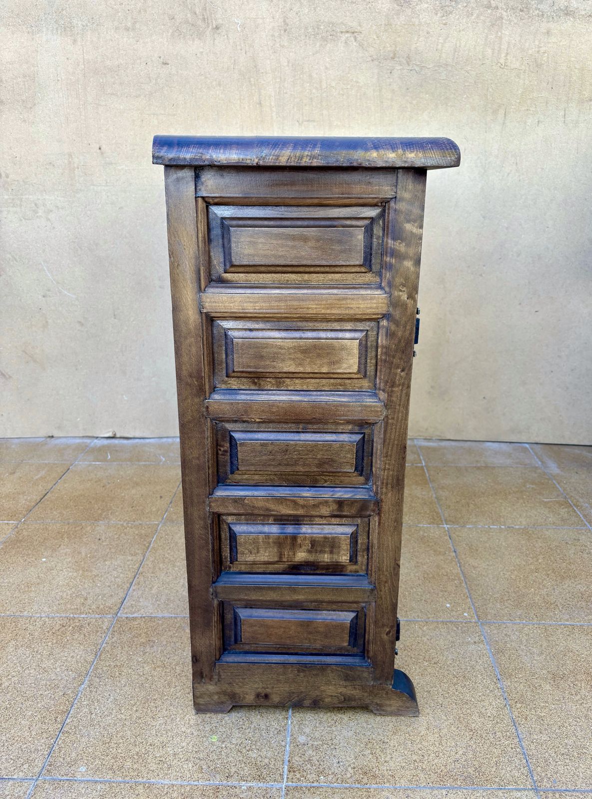 Spanish Rustic Solid Wood Sideboard With Hand Carved Panels And Original Iron Hardware photo furniture