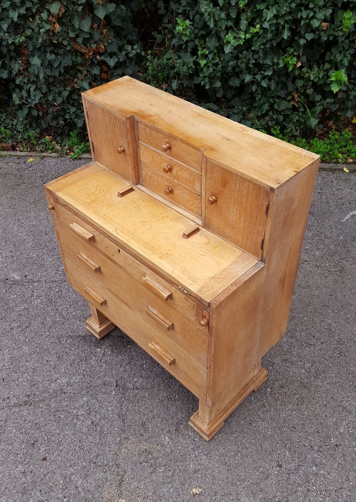 465.0 Limed Oak Writing Cabinet Chest Of Drawers photo