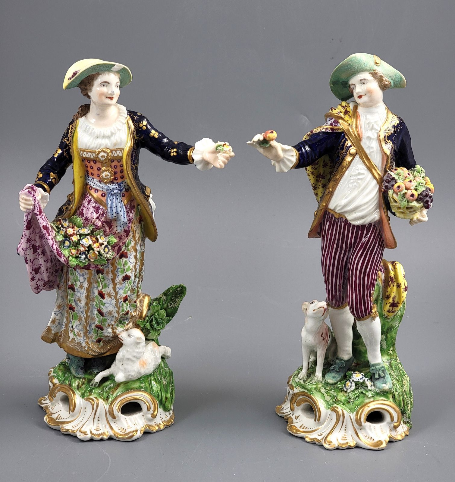 Derby Porcelain “Dresden Shepherds” Pair, Bloor Period, C.1825