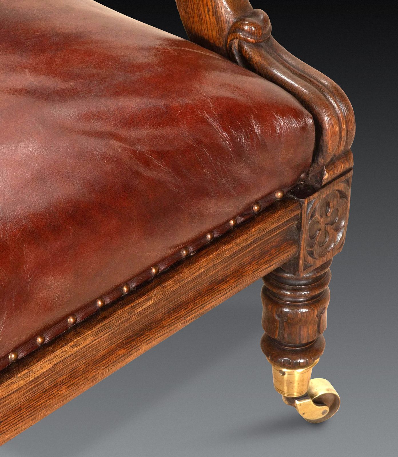 3450.0 19th Century English Oak Leather Library Chair photo