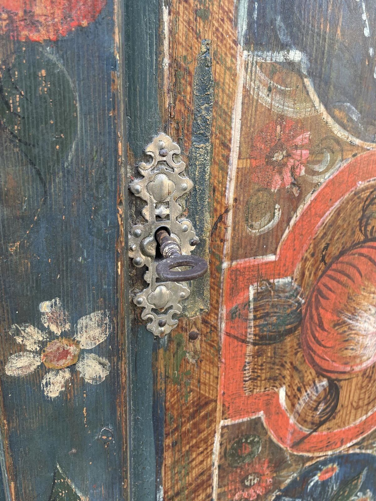 Blue Floral Painted Cupboard   Early 19th Century photo vintage