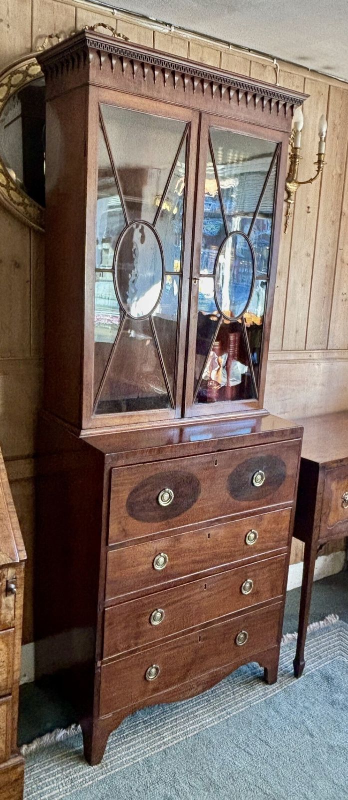 640.0 Small Regency Mahogany Secretaire Bookcase photo