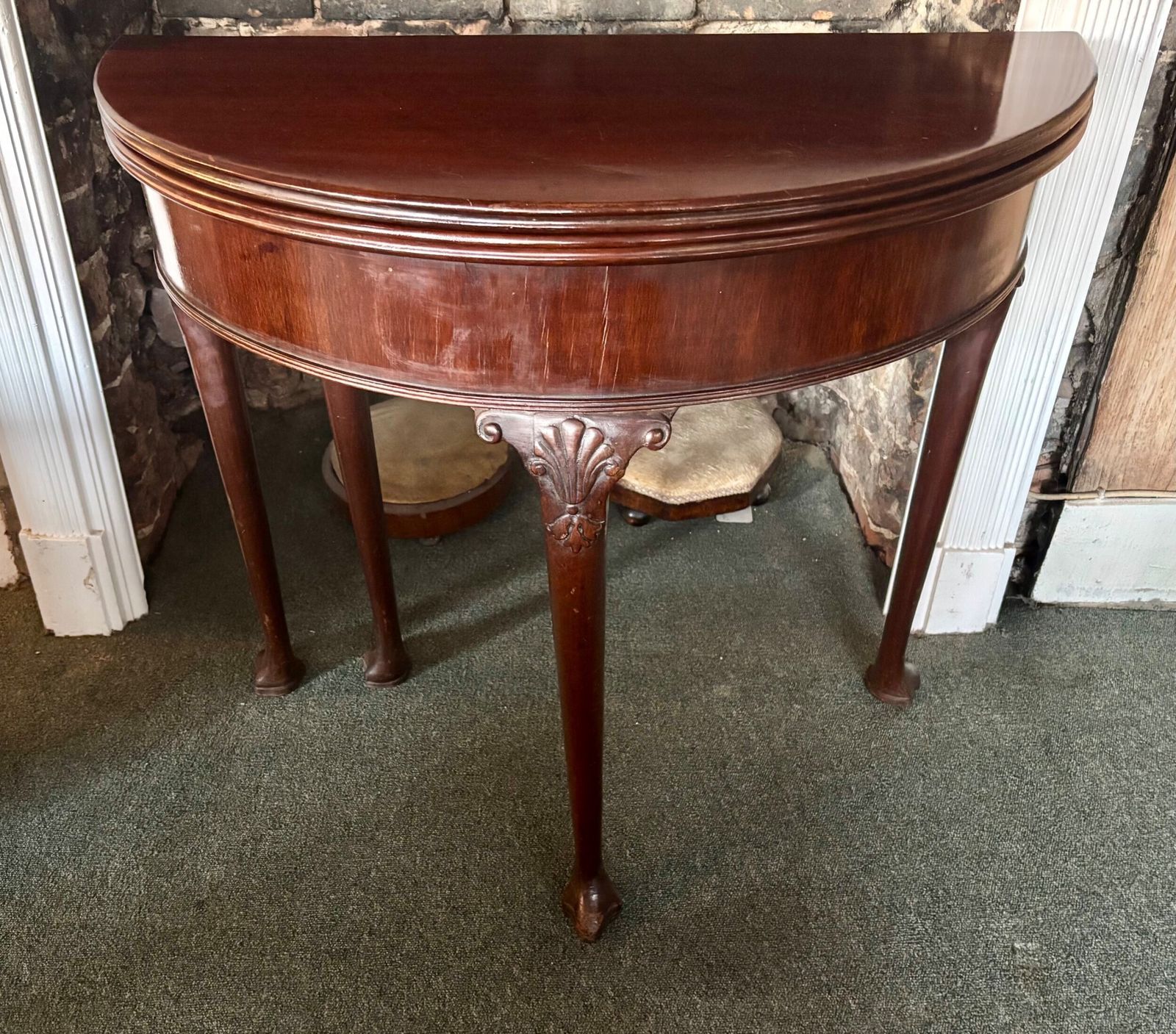 475.0 Small George III Mahogany Demi Lune Card Table photo