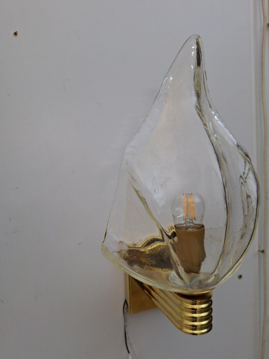 Murano Glass Wall Lamp With Brass Frame By La Murrina, 1980s, Set Of 2 photo vintage