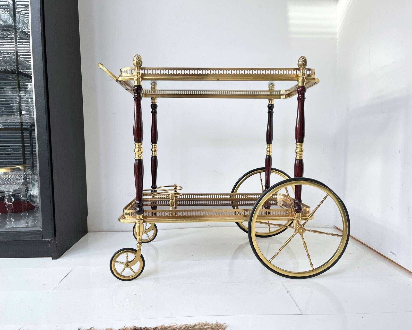 Brass Bar Cart | French Rolling Bar Trolley | Maison Jansen Style photo Furniture