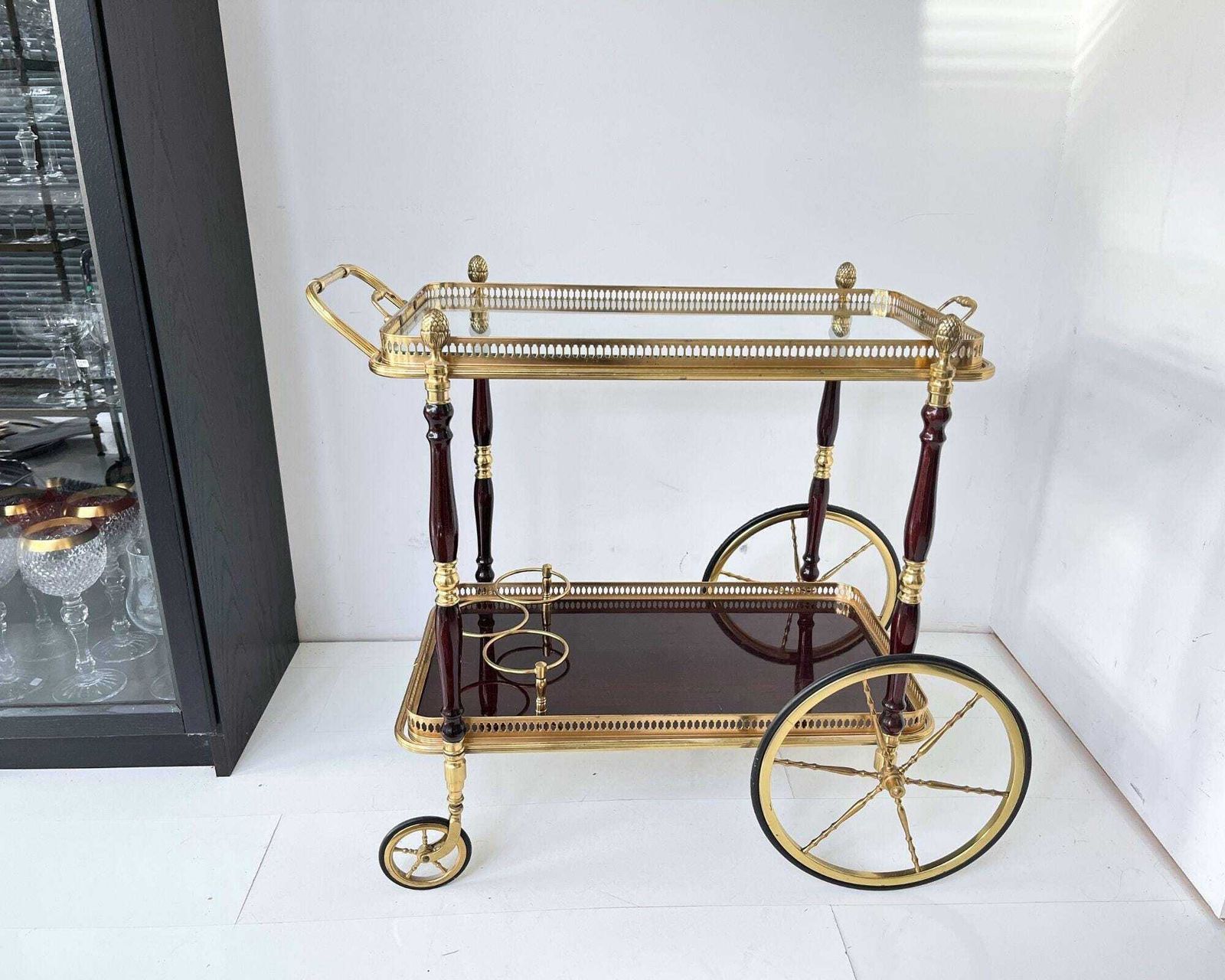 Brass Bar Cart | French Rolling Bar Trolley | Maison Jansen Style photo 2310.0